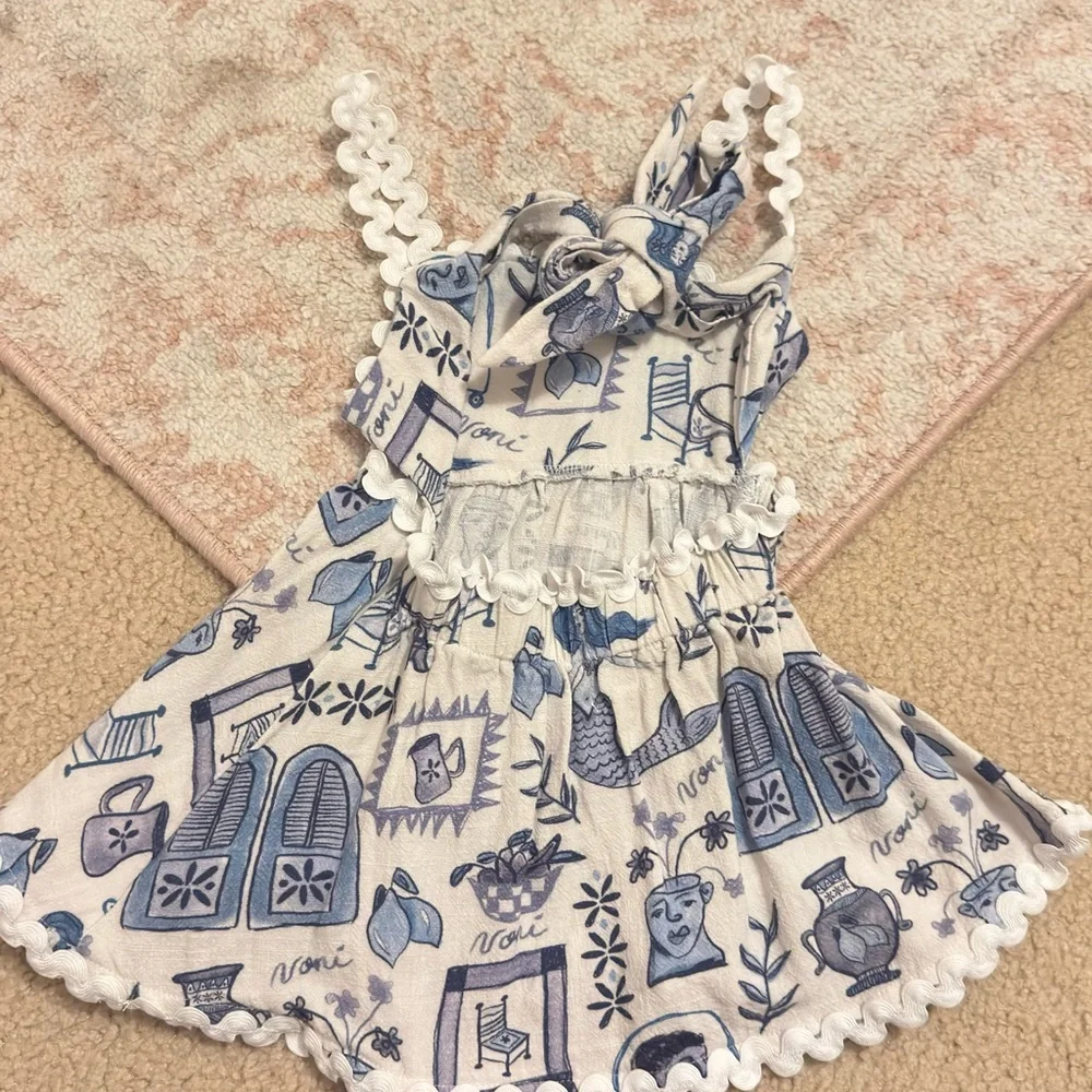 Santorini Ric Rac Dress in White and Blue
